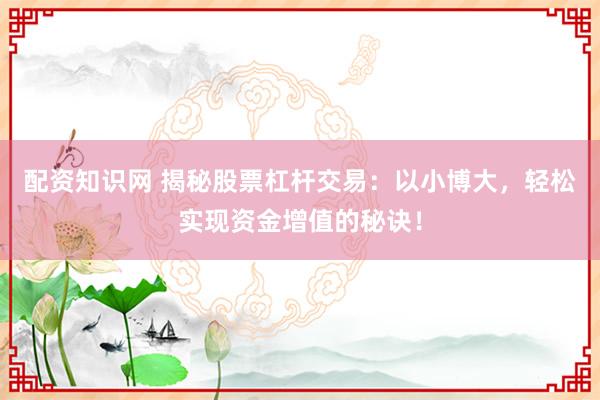 配资知识网 揭秘股票杠杆交易:以小博大,轻松实现资金增值的秘诀!