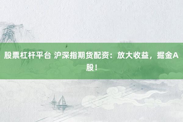 股票杠杆平台 沪深指期货配资：放大收益，掘金A股！