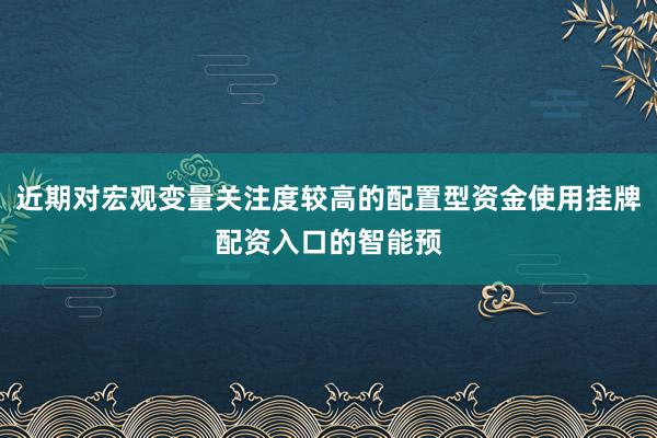 近期对宏观变量关注度较高的配置型资金使用挂牌配资入口的智能预