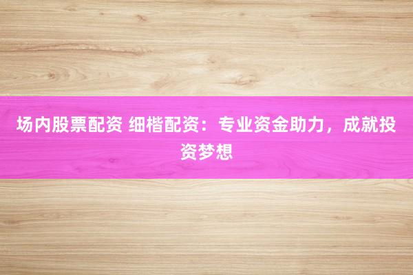 场内股票配资 细楷配资：专业资金助力，成就投资梦想