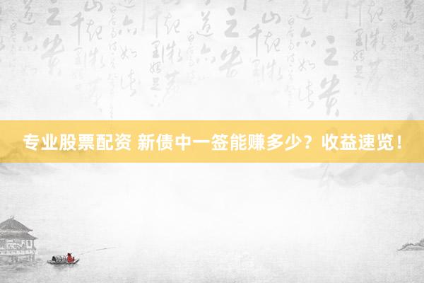 专业股票配资 新债中一签能赚多少？收益速览！
