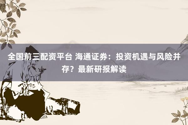 全国前三配资平台 海通证券：投资机遇与风险并存？最新研报解读